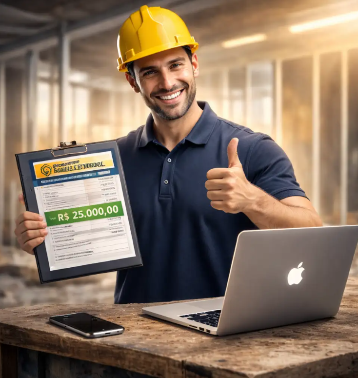 Profissional de drywall com planilha de orçamento